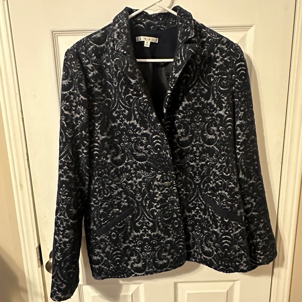 Cabi Dark Blue and Silver Jacket Beautiful Detail. Size 12